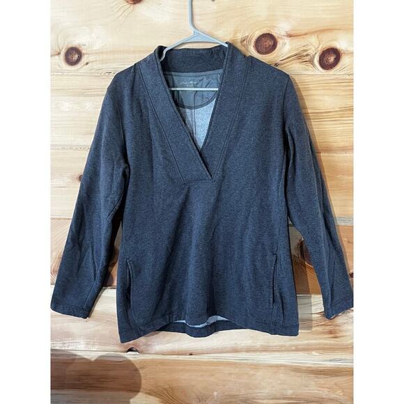 Eddie Bauer women's grey pullover v-neck sweater. Pockets. Fleece lined. Large - Picture 1 of 9